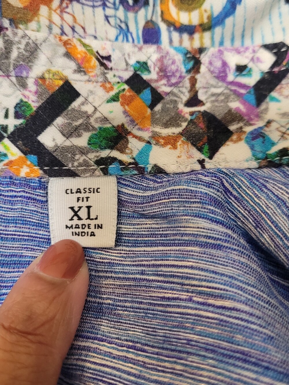 Robert Graham men's Blue Multi Floral Button-Up Shirt XL Classic Fit Abtract Y2K - Picture 6 of 10